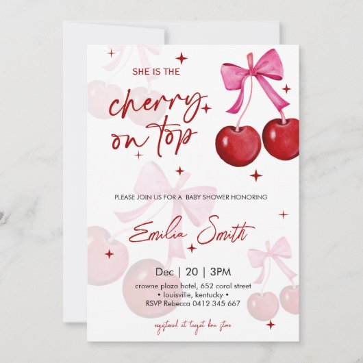 Cute Cherry on Top Baby shower Party Invitation Kaart (Voorkant)