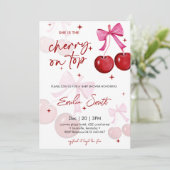 Cute Cherry on Top Baby shower Party Invitation Kaart (Staand voorkant)