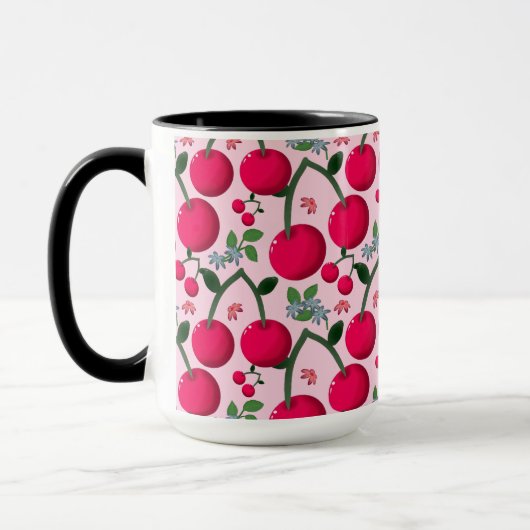 Cute Cherry  Pattern, Glossy Kawaii Fruit Mok (Links)