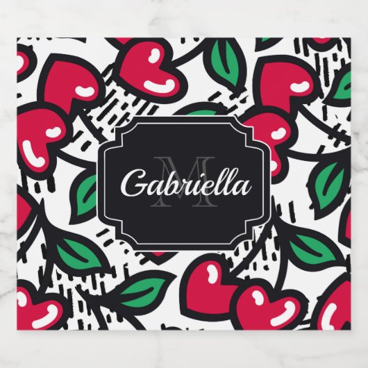 Cute Cherry Pattern Likeurfles Etiket (Enkel label)