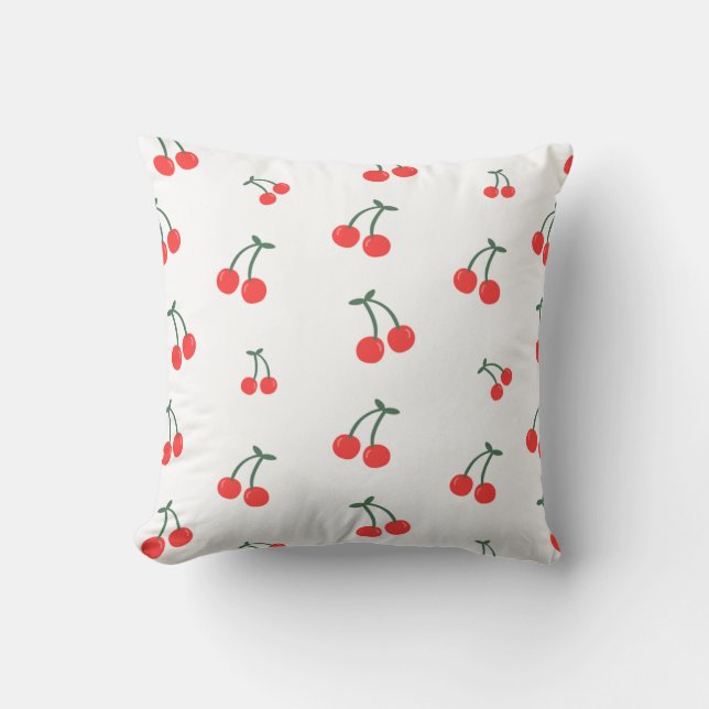 Cute Cherry Pattern – Minimalist Fruit Illustratio Kussen (Voorkant)