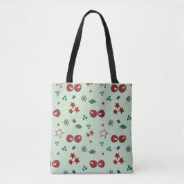 Cute Cherry Pattern Mint Green Cottagecore Tote Bag
