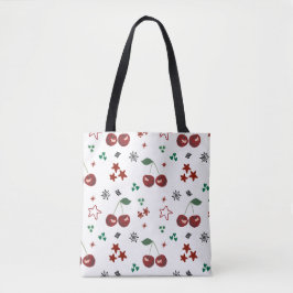 Cute Cherry Pattern Mint Green Cottagecore Tote Bag