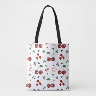 Cute Cherry Pattern Mint Green Cottagecore Tote Bag