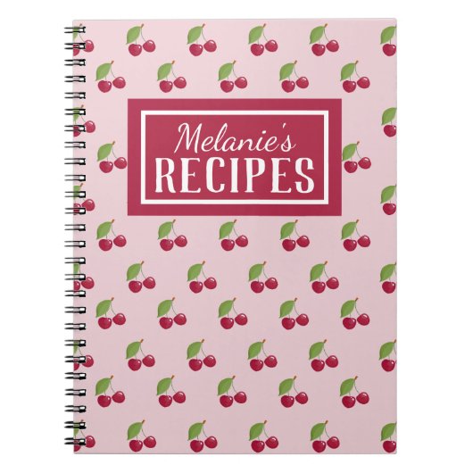 Cute Cherry Pattern Personalised Recipe Notitieboek (Voorkant)