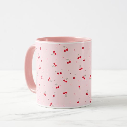 Cute Cherry Pattern | Pink Aesthetic Seamless  Mok (Voorkant links)