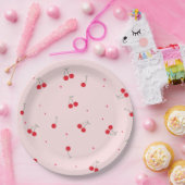 Cute Cherry Pattern | Pink Aesthetic Seamless Papieren Bordje (Feest)