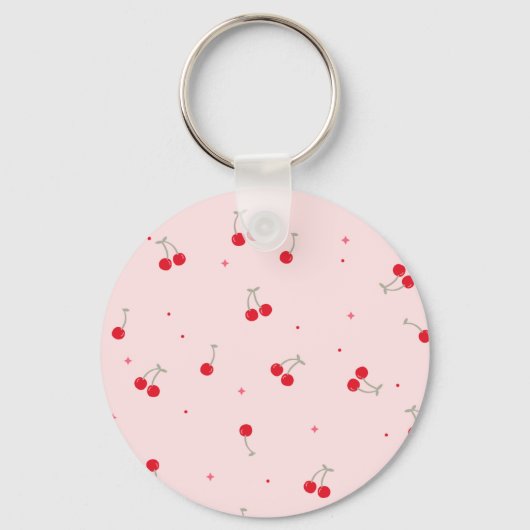 Cute Cherry Pattern | Pink Aesthetic Seamless  Sleutelhanger (Achterkant)