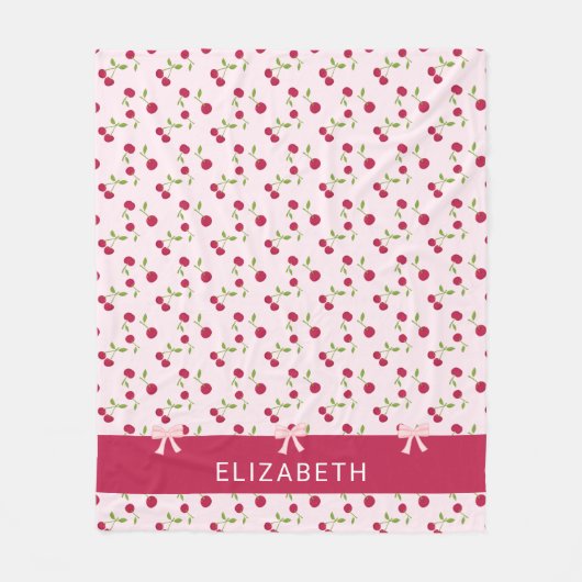 Cute Cherry Print Pattern Coquette Pink Custom Fleece Deken (Voorkant)