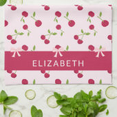 Cute Cherry Print Pattern Coquette Pink Custom Theedoek (Gevouwen)