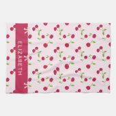 Cute Cherry Print Pattern Coquette Pink Custom Theedoek (Horizontaal)