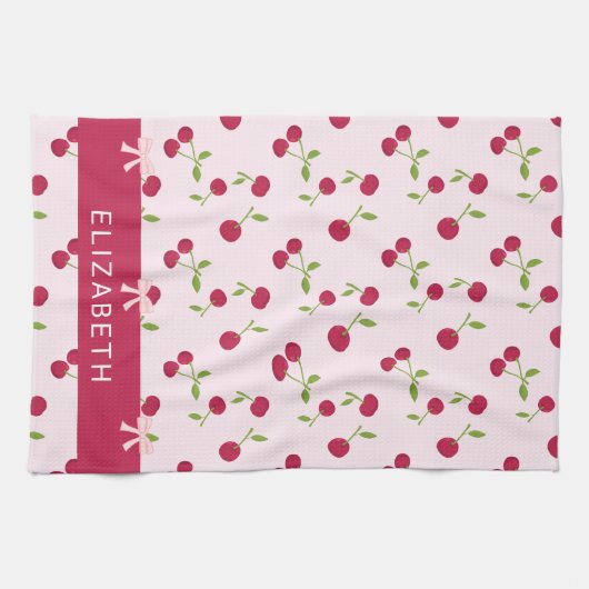 Cute Cherry Print Pattern Coquette Pink Custom Theedoek (Horizontaal)
