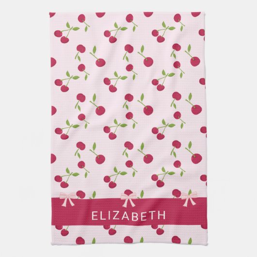 Cute Cherry Print Pattern Coquette Pink Custom Theedoek (Verticaal)