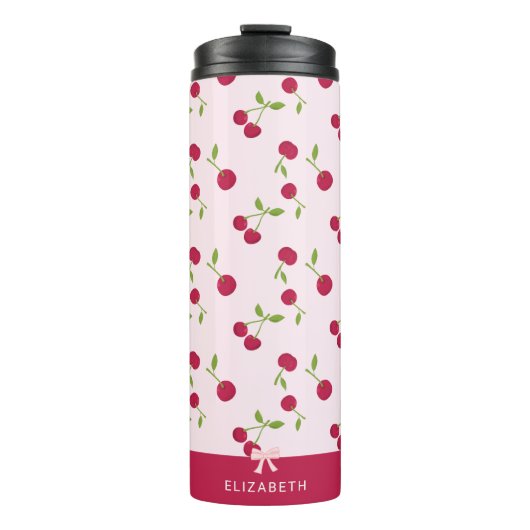 Cute Cherry Print Pattern Coquette Pink Custom Thermosbeker (Voorkant)