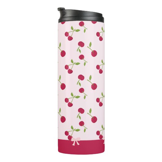 Cute Cherry Print Pattern Coquette Pink Custom Thermosbeker (Geroteerd rechts)