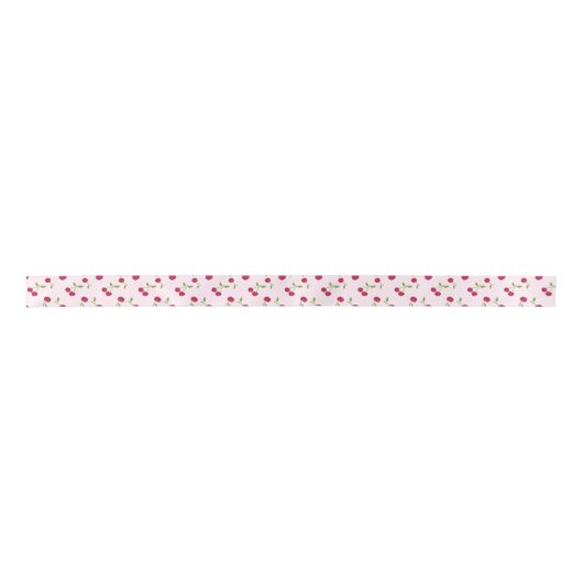 Cute Cherry Print Pattern Coquette Pink Fruit Satijnen Lint (Voorkant)