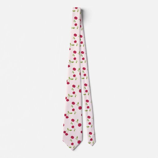 Cute Cherry Print Pattern Coquette Pink Monogram Stropdas (Voorkant)