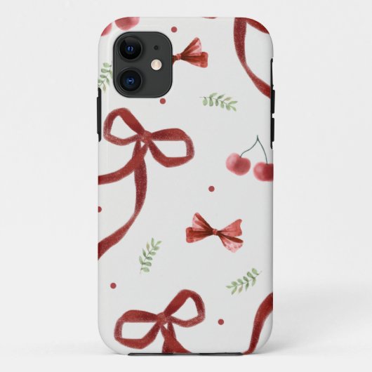 Cute Cherry & Red Ribbon Pattern Phone Case (Achterkant)