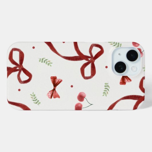 Cute Cherry & Red Ribbon Pattern Phone Case (Achterkant (horizontaal))