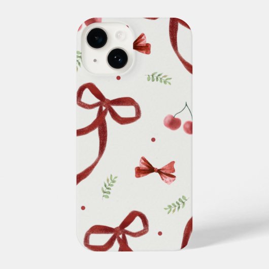 Cute Cherry & Red Ribbon Pattern Phone Case iPhone Hoesje (Achterkant)