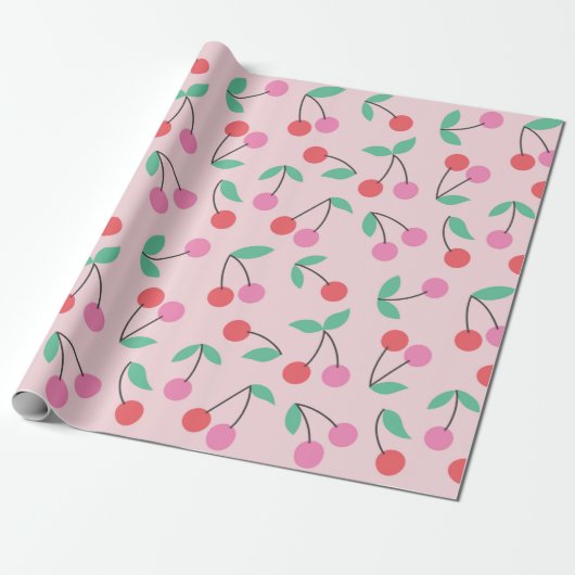 Cute cherry seamless pattern design. Vintage illus Cadeaupapier (Uitgerold)