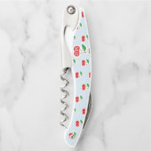 Cute Cherry Stems op Light Blue Monogram Kurkentrekker (Voorkant)