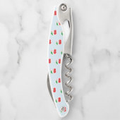 Cute Cherry Stems op Light Blue Monogram Kurkentrekker (Achterkant)