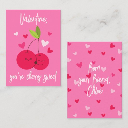 Cute Cherry Sweet Berry Love Hearts Valentines Notitiekaartje (Voorkant / Achterkant)