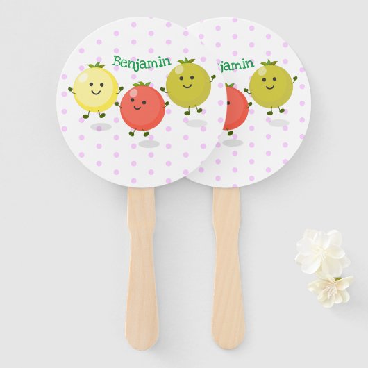 Cute cherry tomaten cartoon illustratie handwaaier (Voorkant en achterkant)