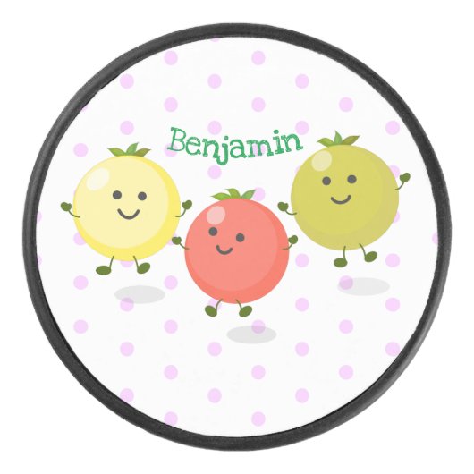 Cute cherry tomaten cartoon illustratie hockey puck (Voorkant)