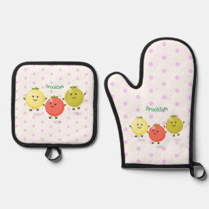 Cute cherry tomaten cartoon illustratie ovenwant & pannenlap set