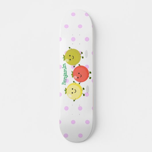 Cute cherry tomaten cartoon illustratie persoonlijk skateboard (Voorkant)