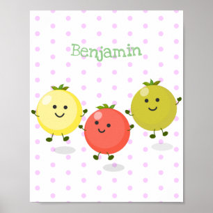 Cute cherry tomaten cartoon illustratie poster