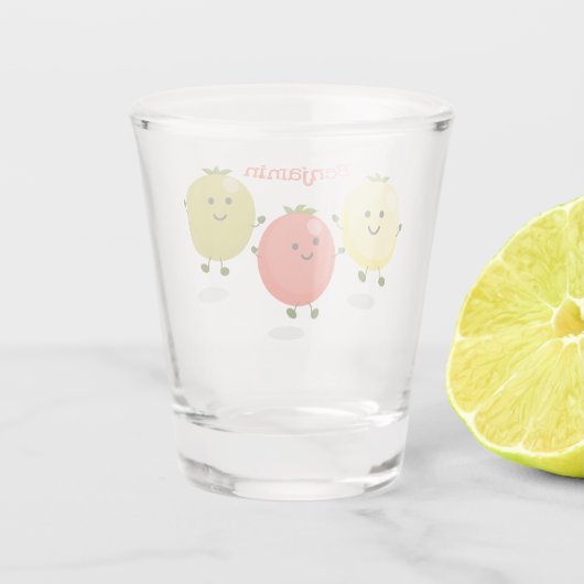 Cute cherry tomaten cartoon illustratie shot glas (Achterkant)