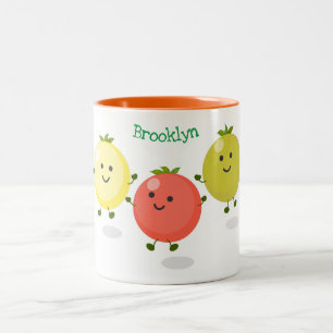 Cute cherry tomaten cartoon illustratie tweekleurige koffiemok