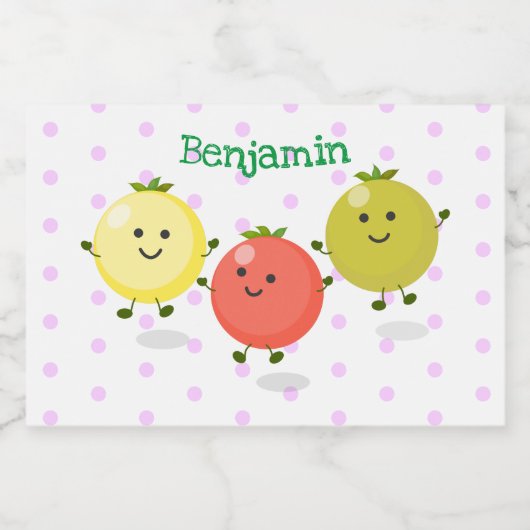 Cute cherry tomaten cartoon illustratie voedselcontainer etiket (Enkel label)