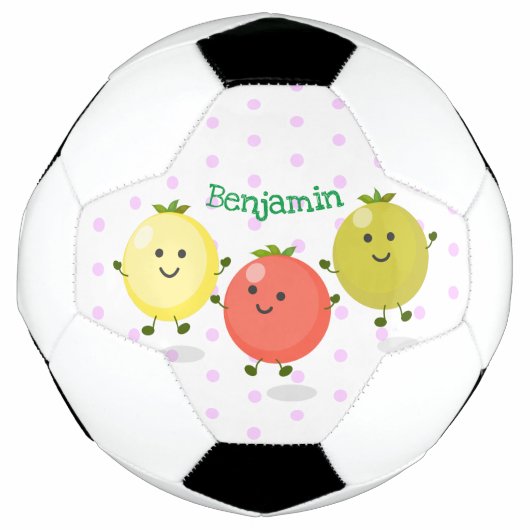 Cute cherry tomaten cartoon illustratie voetbal (Voorkant)