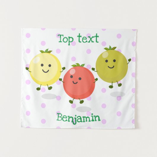 Cute cherry tomaten cartoon illustratie wandkleed (Voorkant (horizontaal))