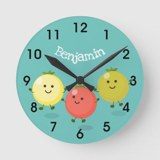 Cute cherry tomatoes cartoon illustrRound cl Ronde Klok (Voorkant)