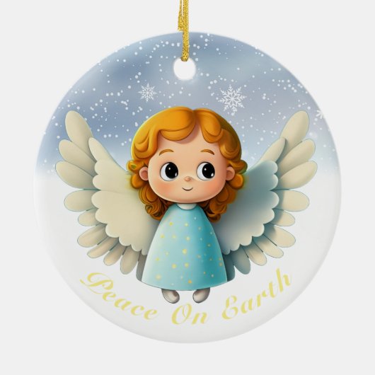 Cute Cherub Baby Girl Angel, Peace On Earth 👼🏻🎄 Keramisch Ornament (Achterkant)