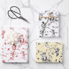 Cute Cherub Cupid Angels Floral Toile Inpakpapier Vel
