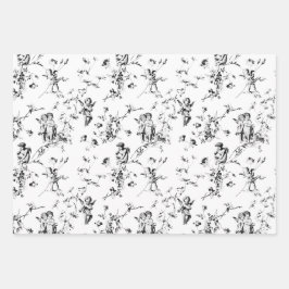 Cute Cherub Cupid Angels Floral Toile Inpakpapier Vel