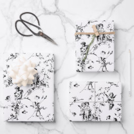 Cute Cherub Cupid Angels Floral Toile Inpakpapier Vel