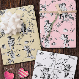 Cute Cherub Cupid Angels Floral Toile Inpakpapier Vel