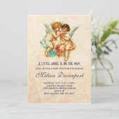 Cute Cherub Ephemera op Faux Parchment Baby shower Kaart (Staand voorkant)