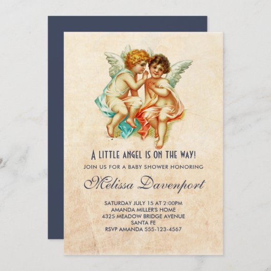 Cute Cherub Ephemera op Faux Parchment Baby shower Kaart (Voorkant / Achterkant)