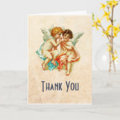 Cute Cherub Ephemera op Faux Parchment Bedankt Kaart (Gele Bloem)