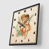 Cute Cherub Ephemera op Faux Parchment Vierkante Klok (Hoek)