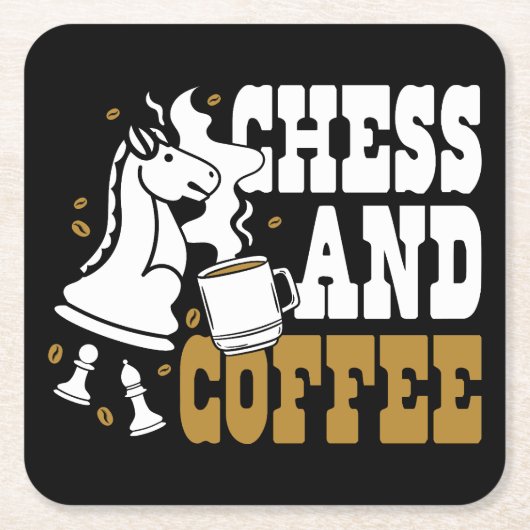 Cute Chess and Coffee Chess Lover Knight Art Kartonnen Onderzetters (Voorkant)