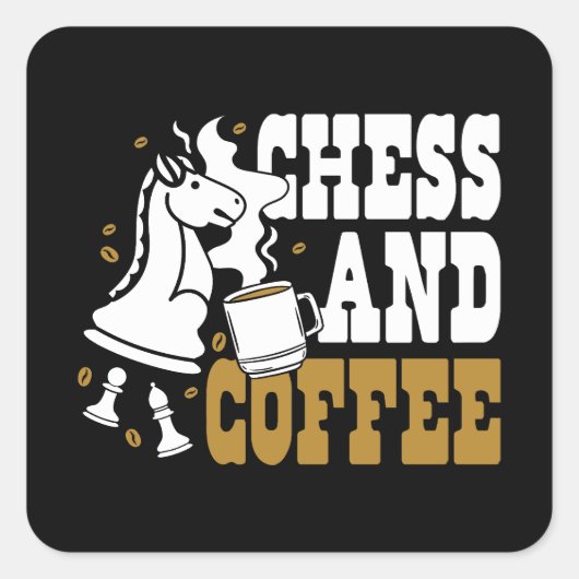 Cute Chess and Coffee Chess Lover Knight Art Vierkante Sticker (Voorkant)